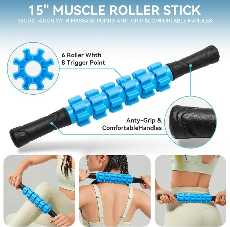 Krightlink 5 in 1 Foam Roller Set for Deep Tissue Muscle Massage, High Density Trigger Point Fitness Patented Exercise Foam Roller, Massage Roller, Massage Ball, Resistance Band, for Whole Body - Image 3